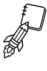Obraz premium Creative Writing Rocket Icon with Pencil and Notebook Line Art Concept for Idea Startup Education Content Creation Inspiration Design Symbol