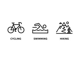 Obraz premium Cycling Swimming Hiking Minimal Bold Line Icon Set