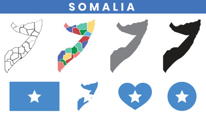 Federal Republic of Somalia Map and Flag Vector Set