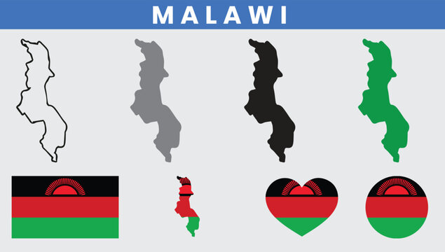 Republic of Malawi Map and Flag Vector Set