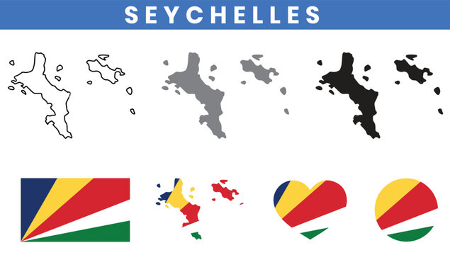 Republic of Seychelles Map and Flag Vector Set.