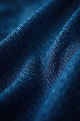 Deep indigo denim, textured weave, close-up detail, garment, thread