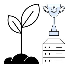 Growth concept. Growth imagery a plant, trophy, and server icons sustainability, success, and technology. Growth related to innovation, business and progress. For startups sustainability data