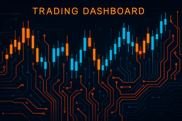 Dynamic trading dashboard with stock market data on circuit board background