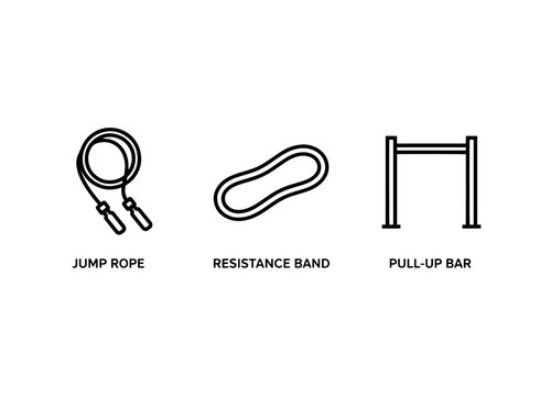 Jump Rope Resistance Band Pull up Bar Icon Set Minimal Bold Line