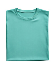 Light teal plain folded t-shirt on transparent background