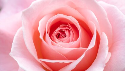 A macro shot of a pastel pink rose with petals swirling towards the center, creating a spiral