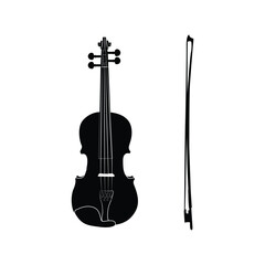 Double Bass music instrument black silhouette on white background