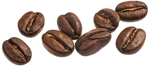 roasted coffee beans isolated on white background