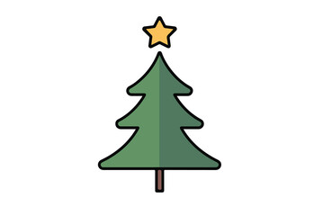Simple Dark Green Christmas Tree Icon with Star