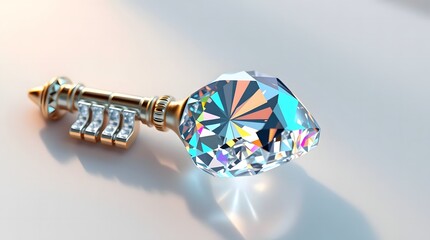 A magnificent and intricately designed key featuring a brilliant, faceted diamond head, symbolizing wealth, unlocking success, and valuable opportunities for a prosperous future
