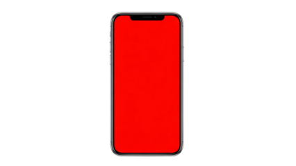 Modern smartphone with a vibrant red screen, isolated on a clean remove background png.