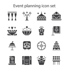 A festive solid vector icon set for event planning, party, celebration, and banquet concepts, ideal for digital invitations and services.