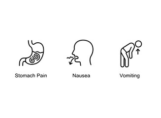 Obraz premium Stomach Pain Nausea Vomiting Minimal Bold Line Icon Set