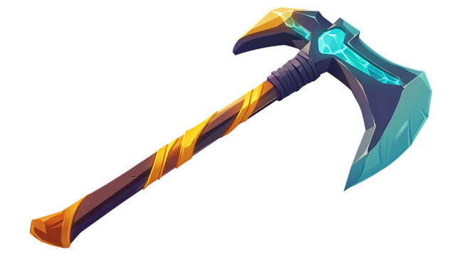 Fantasy Weapon Axe with Intricate Design on Transparent Background