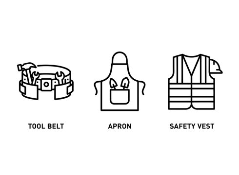 Tool Belt Apron Safety Vest Minimal Bold Line Icon Set