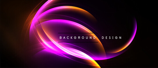 Abstract glowing curves, vibrant colors, dark background. Modern design element, dynamic composition, energy flow.
