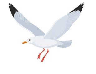 Naklejka premium Graphic illustration of a seagull in mid-flight, wings outstretched