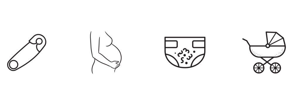 Simple Vector Icons for Newborns, Pregnant Mothers, and Baby Accessories