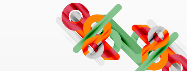 Fototapeta premium Abstract geometric shapes overlap, creating dynamic visual effect. Colors include red, orange, green, gray. Minimalist design, clean lines.