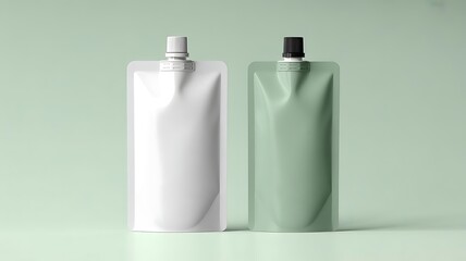 Flexible collapsible tubes with different colored caps on a light green background.