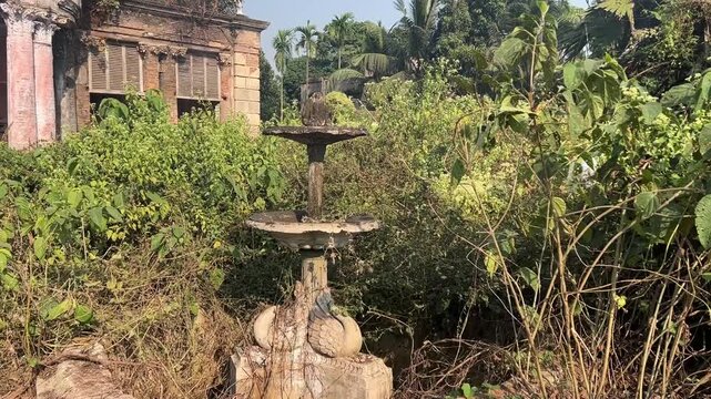 Beautiful stone water fountain at Zamindar palace in Midnapore, West Bengal