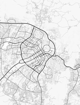 Abuja City Map. Minimalist black and  white line art poster for printing, wallpaper, wall art, and map resources for home and office decor