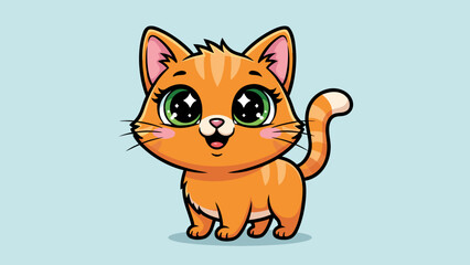 Obraz premium Adorable cartoon orange tabby kitten with sparkling green eyes and a happy smile