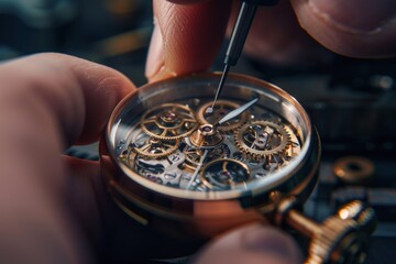 Skilled Artisan Hands Assembling Intricate Mechanical Watch Gears.