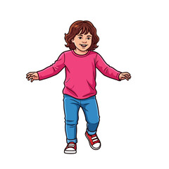 A little girl jumping on the white background