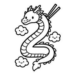 Fototapeta premium Cute Dragon Number 2 Illustration for Kids Coloring Page Fantasy Cartoon Dragon Line Art Fun Educational Number Design for Children