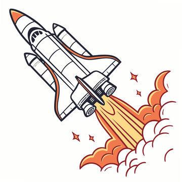 Space Shuttle Launching with Orange Flames and Smoke