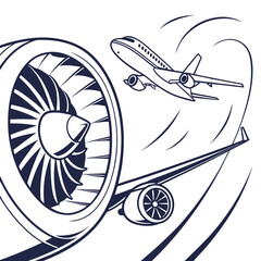 Airplane flying past large jet engine with motion blur © cccc