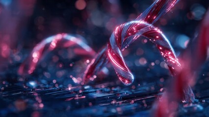 Futuristic Digital Art with Abstract Red and Blue Twisting Shapes in a Glowing Neon Environment