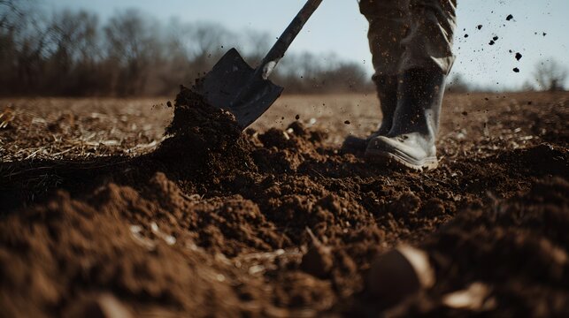 Hardworking farmer cultivates rich soil under warm sunlight a rural agricultural scene of dedication