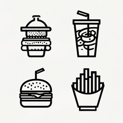 Fast Food Line Icons Set &ndash; Burger, Fries and Drink
