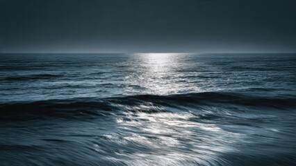 Serene Moonlit Ocean Waves in Tranquil Nighttime Seascape Capturing the Peaceful Beauty of Nature and Tranquility