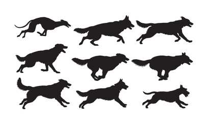 Realistic Running Dog Silhouettes Collection,Running Dog Silhouettes,Vector Running Dog Silhouettes,Active Dog Silhouettes,running dog vector