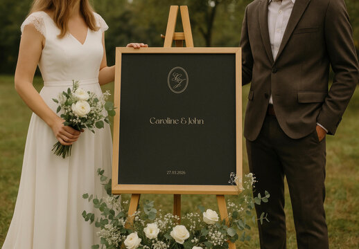 Elegant Outdoor Wedding Announcement Board Mockup PSD