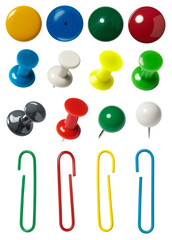 Colorful Office Supplies Pushpins Paper Clips Collection