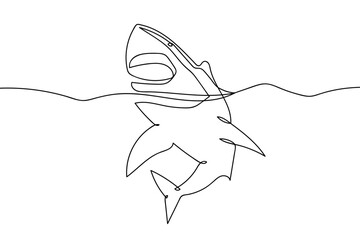 Fototapeta premium A single, continuous line of sharks' heads surfacing from the water. Single line draw design vector graphic illustration Editable stroke.
