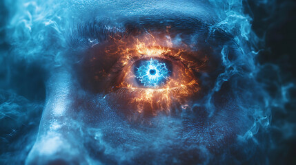 Human hand gently touching the activated third eye on their forehead 