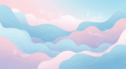 Fototapeta premium Soft Pastel Gradient Wavy Landscape Background with Abstract Hills or Clouds in Pink and Light Blue Tones