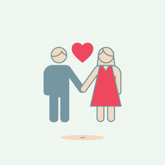 Illustration of a couple in love holding hands with heart.
