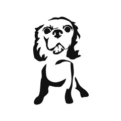 Vector drawing of a dog. Black and white gestalt design of a funny pet. Little doggy. Cute animal illustration. Postcard for International Dog Day. Drawing of an animal in the Gestalt style.	
