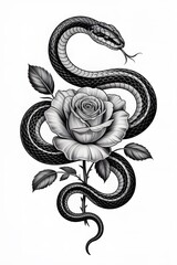 Obraz premium Serpent and Floral Tattoo Style