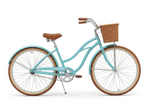 Vintage style teal beach cruiser bike isolated on white background