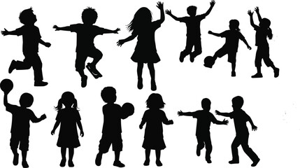 Obraz premium Collection of black silhouettes of children playing