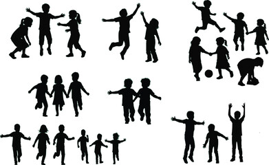 Collection of black silhouettes of people in various poses and actions