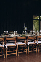 Wedding reception table setting with floral decoration